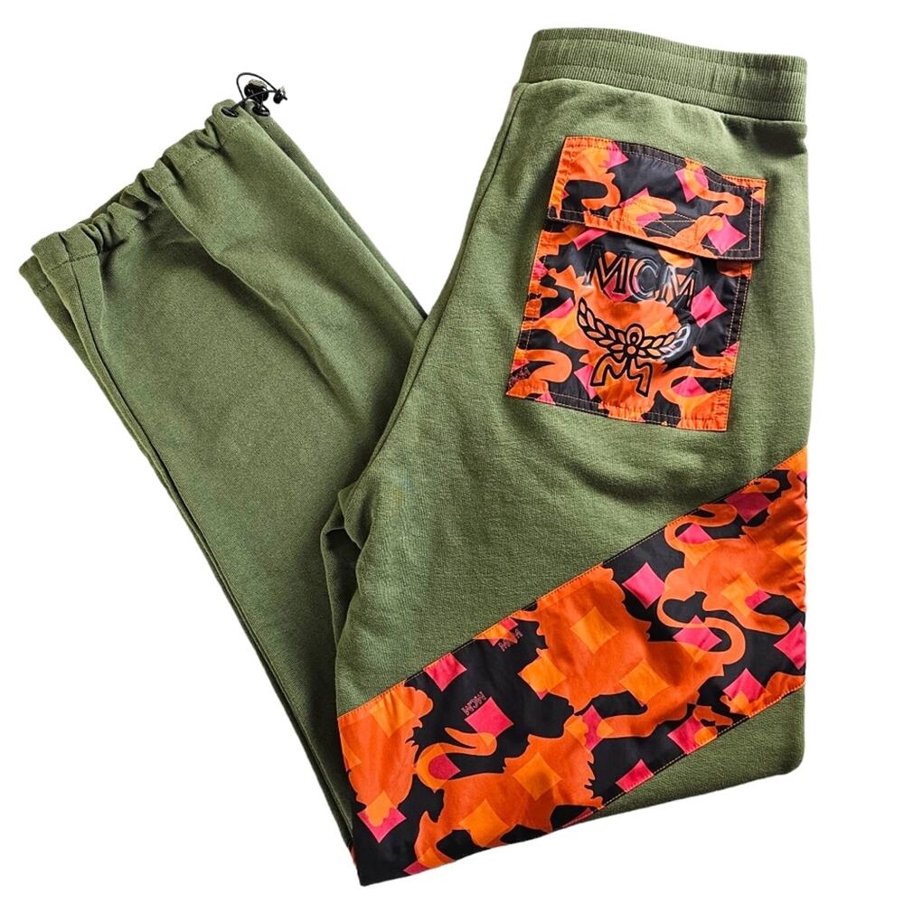 MCM Jogger Men's Size Medium Camo Sweatpants  Orange Green Made in Italy